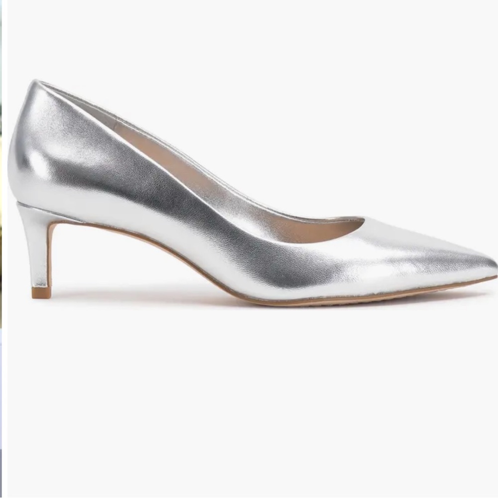 Vince Camuto Kehlia Silver Pointed-Toe Kitten Heels